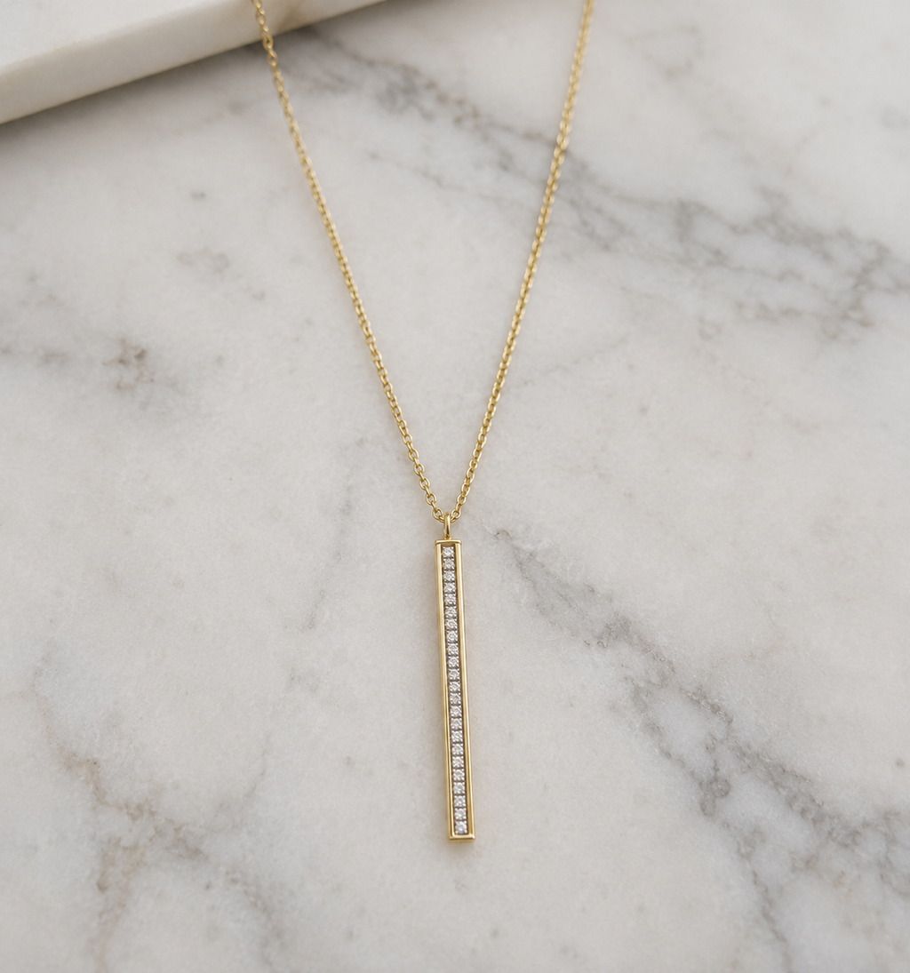 9ct Yellow Gold Glitter Bar Pendant Necklace