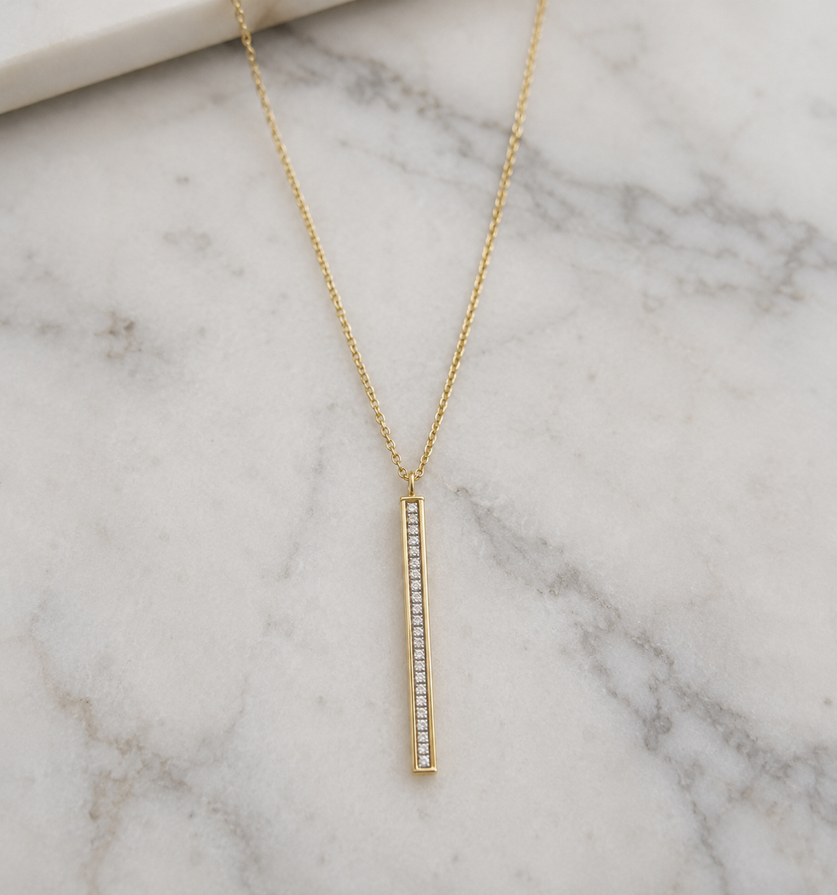 9ct Yellow Gold Glitter Bar Pendant Necklace