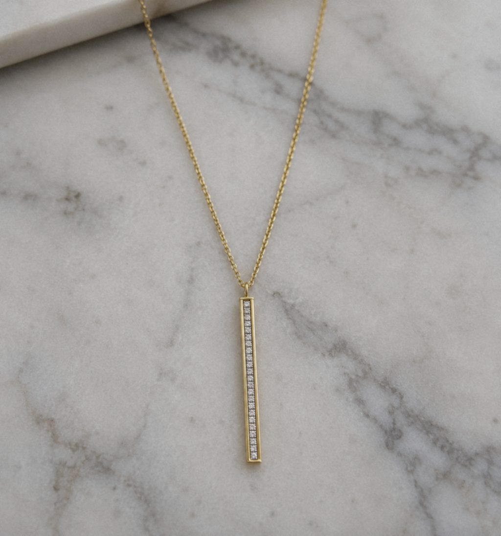 9ct Yellow Gold Glitter Bar Pendant Necklace