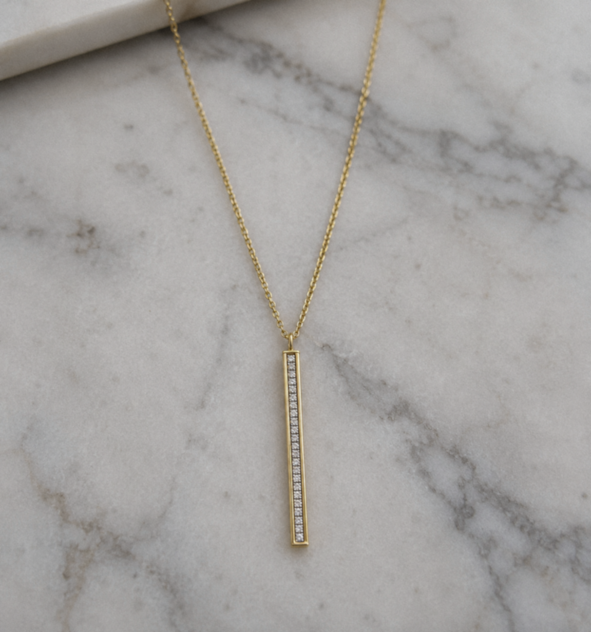 9ct Yellow Gold Glitter Bar Pendant Necklace