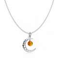 Sterling Silver Baltic Amber Crescent Moon Necklace