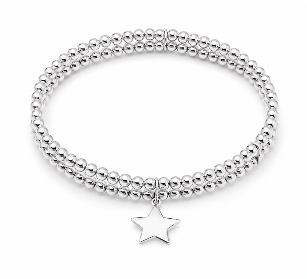 Double Row Stretch Bracelet with Star Charm – Sterling Silver