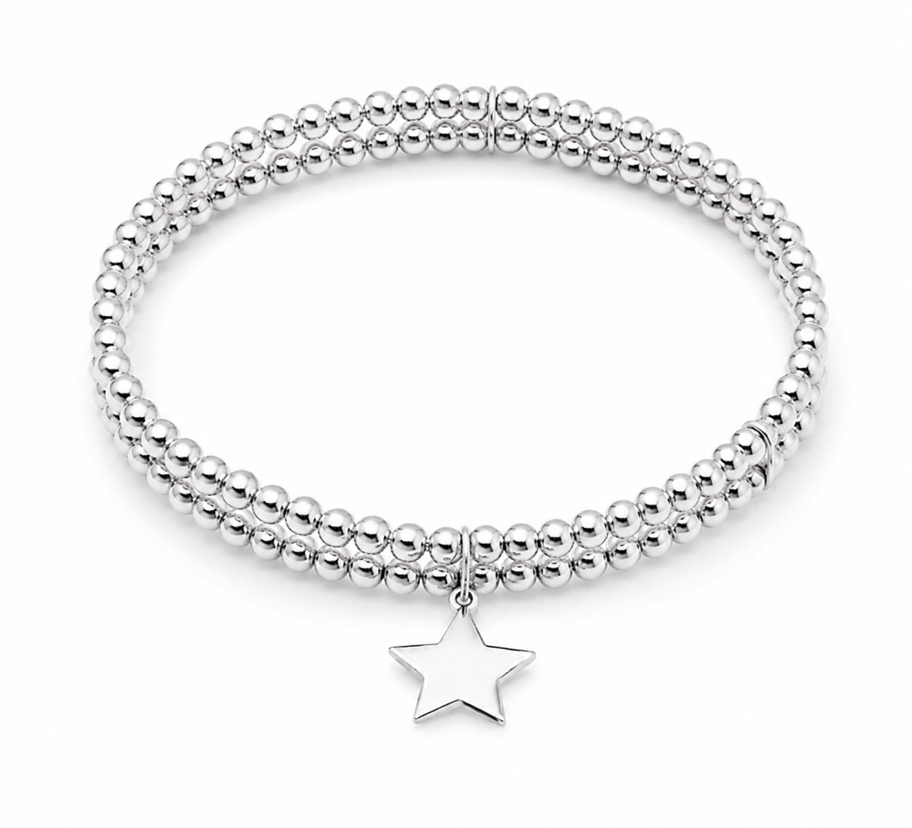 Double Row Stretch Bracelet with Star Charm – Sterling Silver