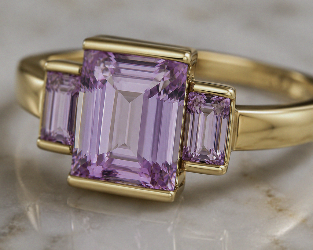 9ct Yellow Gold Trilogy Rose de France Amethyst Ring