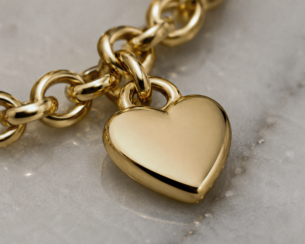 14ct Yellow Gold Belcher Bracelet with Heart Charm – 7”