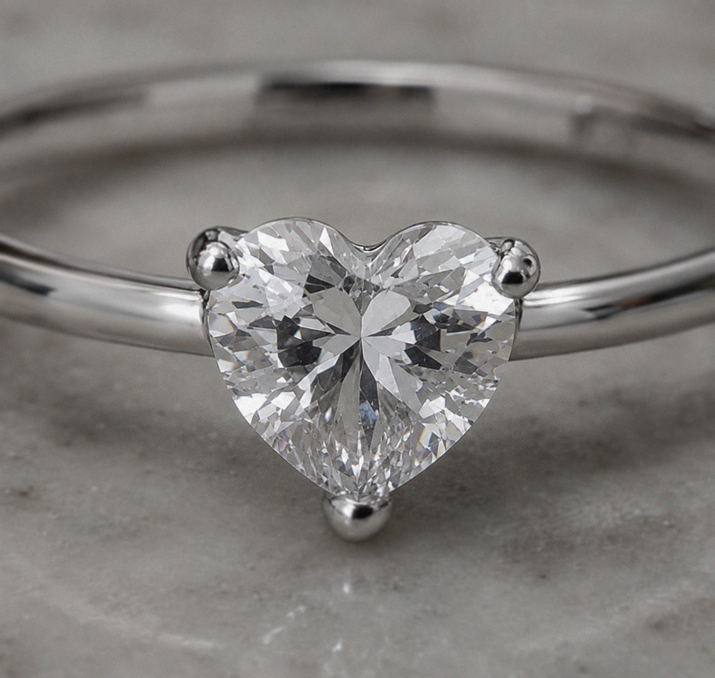 Sterling Silver Cubic Zirconia Solitaire Heart Ring