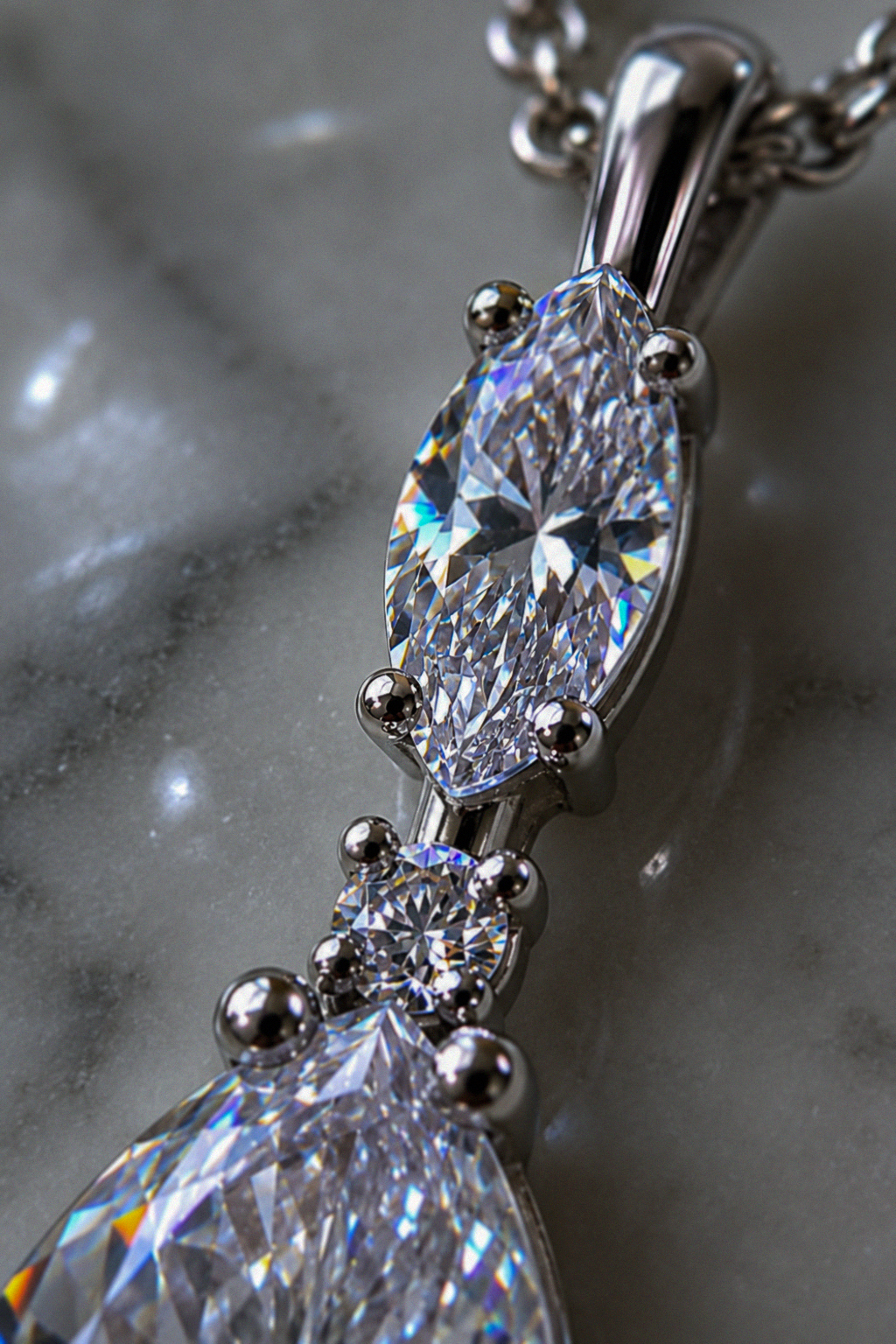 Diamonfire Marquise & Teardrop Drop Pendant Necklace – Sterling Silver (Triple Plated)