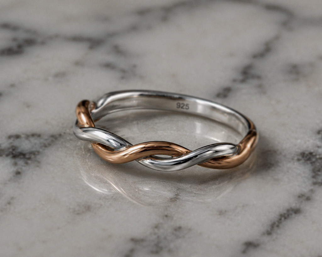 Mixed Twist Ring in Sterling Silver & Rose Gold Plating