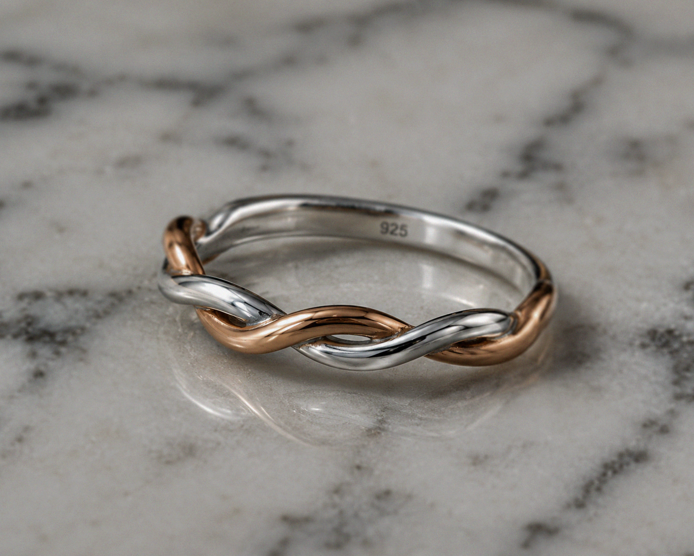 Mixed Twist Ring in Sterling Silver & Rose Gold Plating