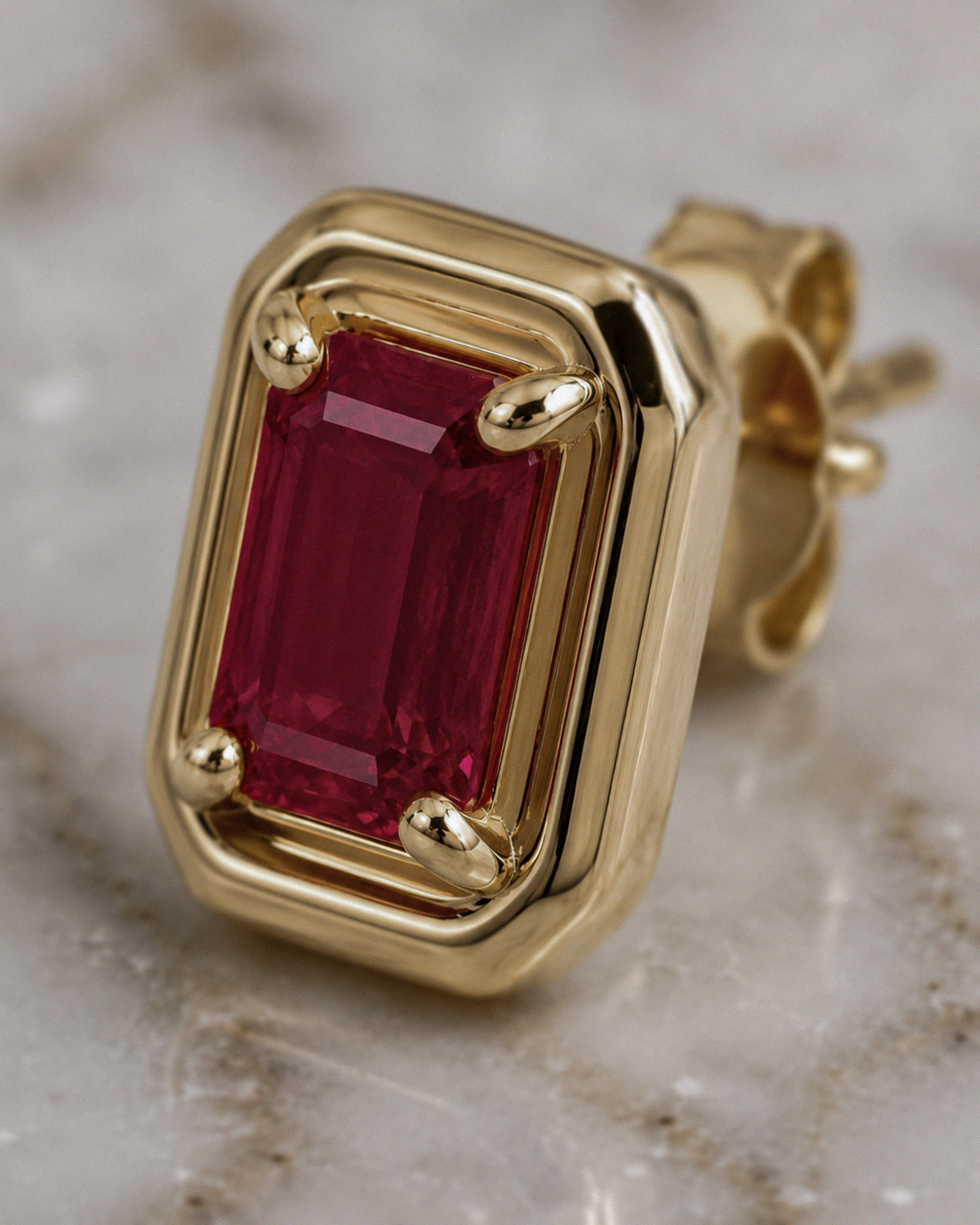 Chunky Border Ruby Stud Earrings in 9ct Yellow Gold