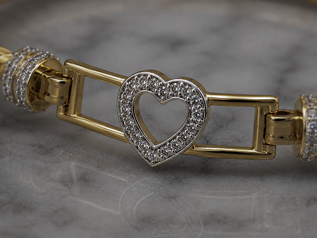 9ct Yellow Gold Twisted Heart Hook Bangle – Solid 13.8g