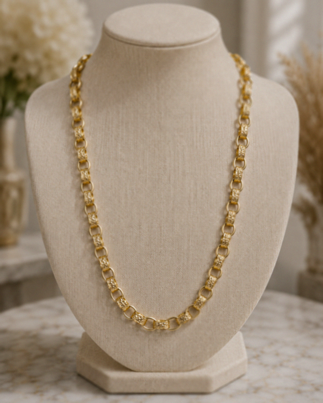 9ct Yellow Gold Heavy Belcher Chain – 24” | Solid Engraved & Plain Links