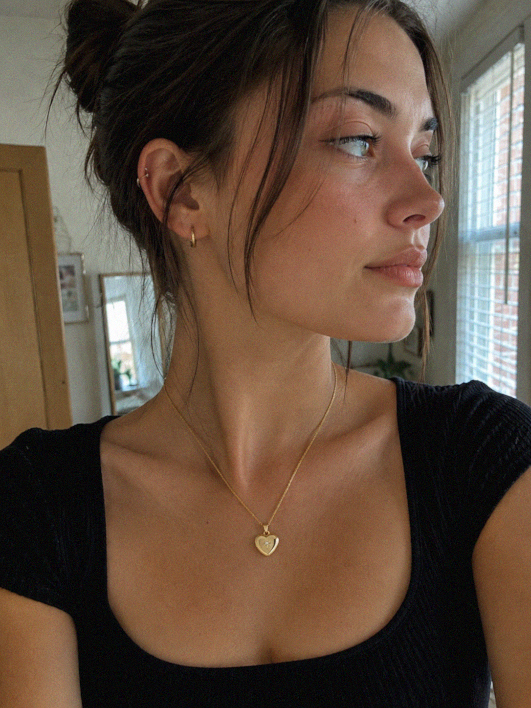 Gold plated Starburst Heart Locket Necklace