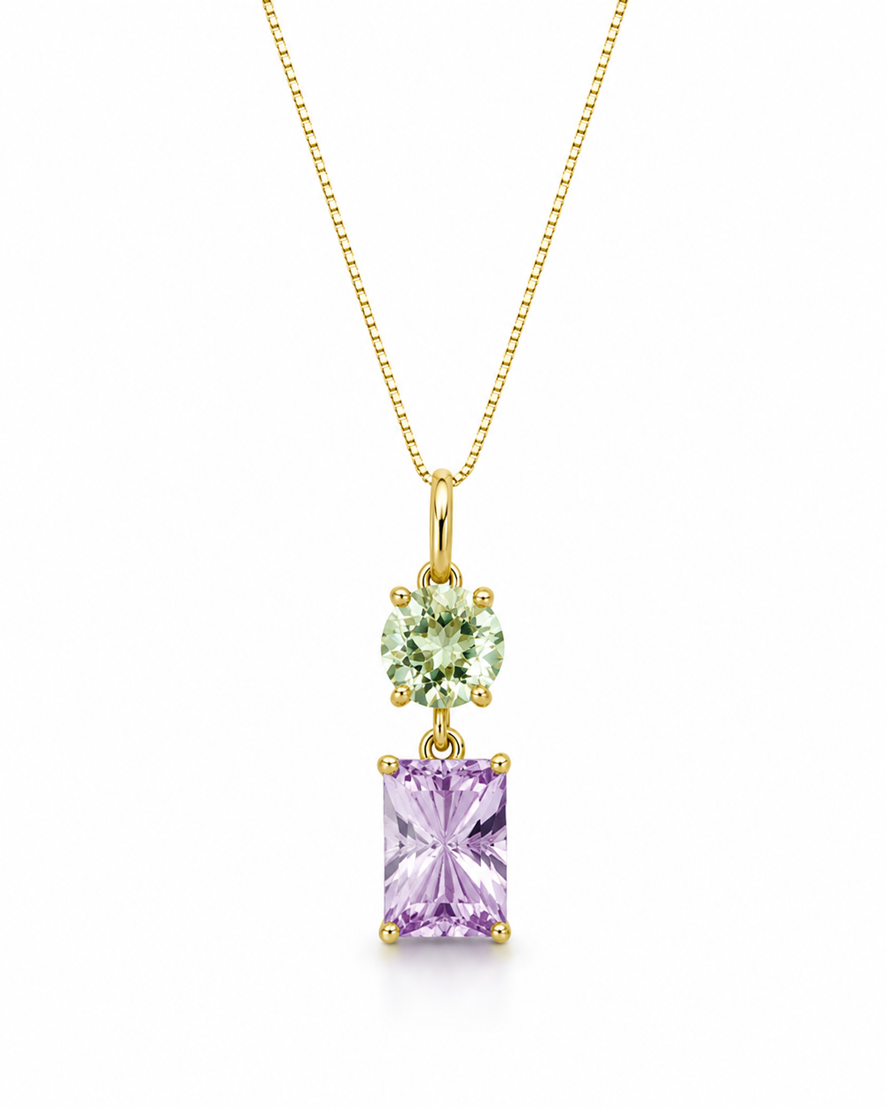 9ct Yellow Gold Toi et Moi Quartz & Amethyst Pendant Necklace. (With chain)