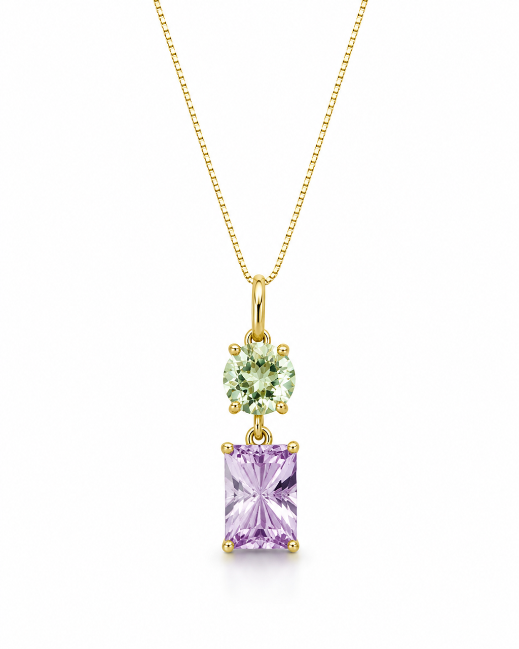 9ct Yellow Gold Toi et Moi Quartz & Amethyst Pendant Necklace. (With chain)