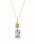 9ct Yellow Gold Toi et Moi Quartz & Amethyst Pendant Necklace. (With chain)