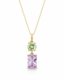 9ct Yellow Gold Toi et Moi Quartz & Amethyst Pendant Necklace. (With chain)