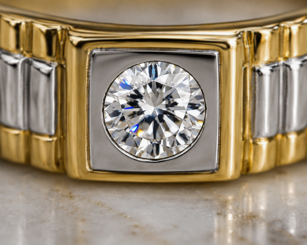 9ct Yellow Gold Brickwork CZ Men’s Ring