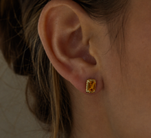 Detailed Octagon Citrine Stud Earrings in 9ct Yellow Gold