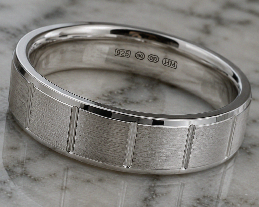 Sterling Silver Brushed Panel Men’s Ring - 5mm