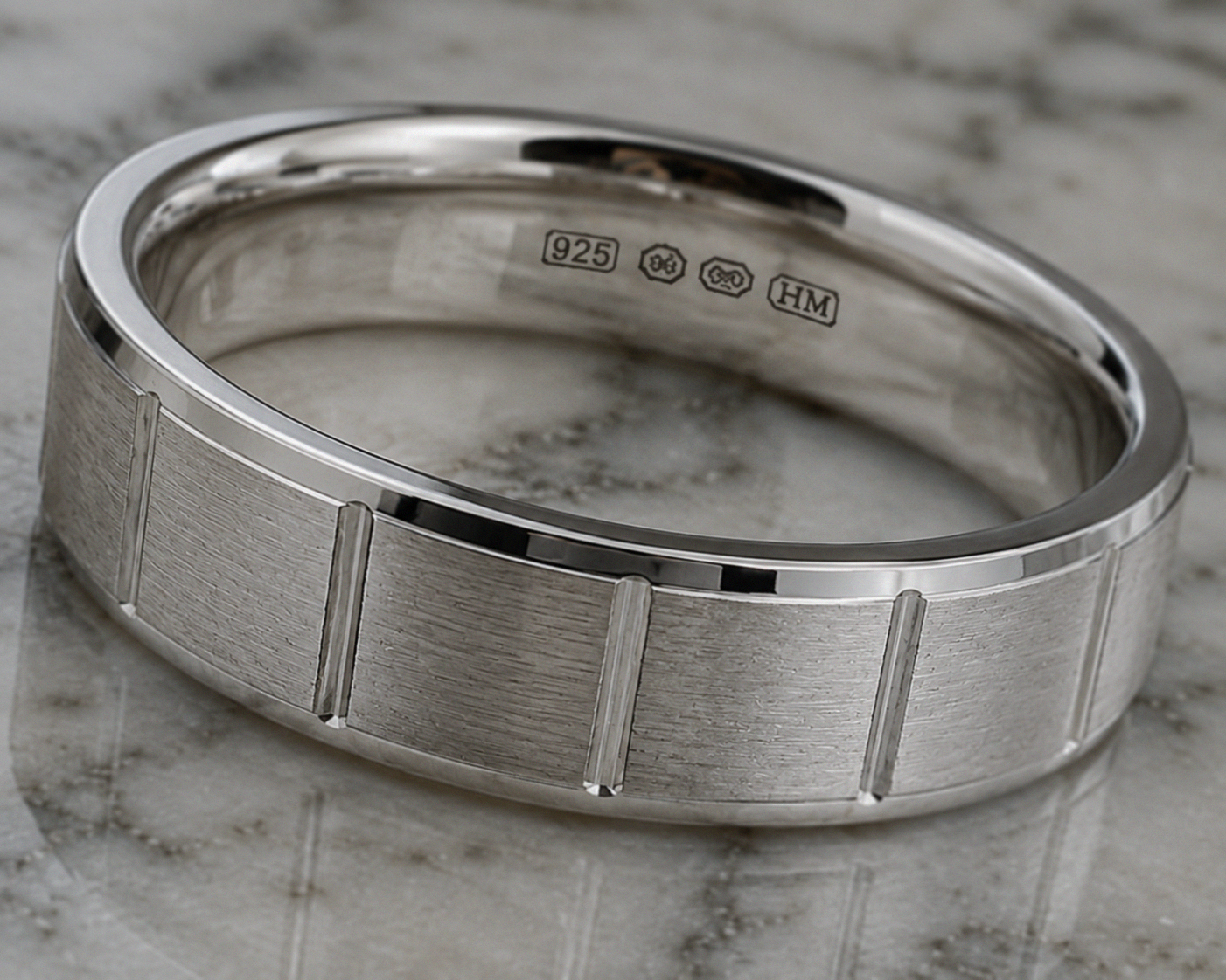 Sterling Silver Brushed Panel Men’s Ring - 5mm