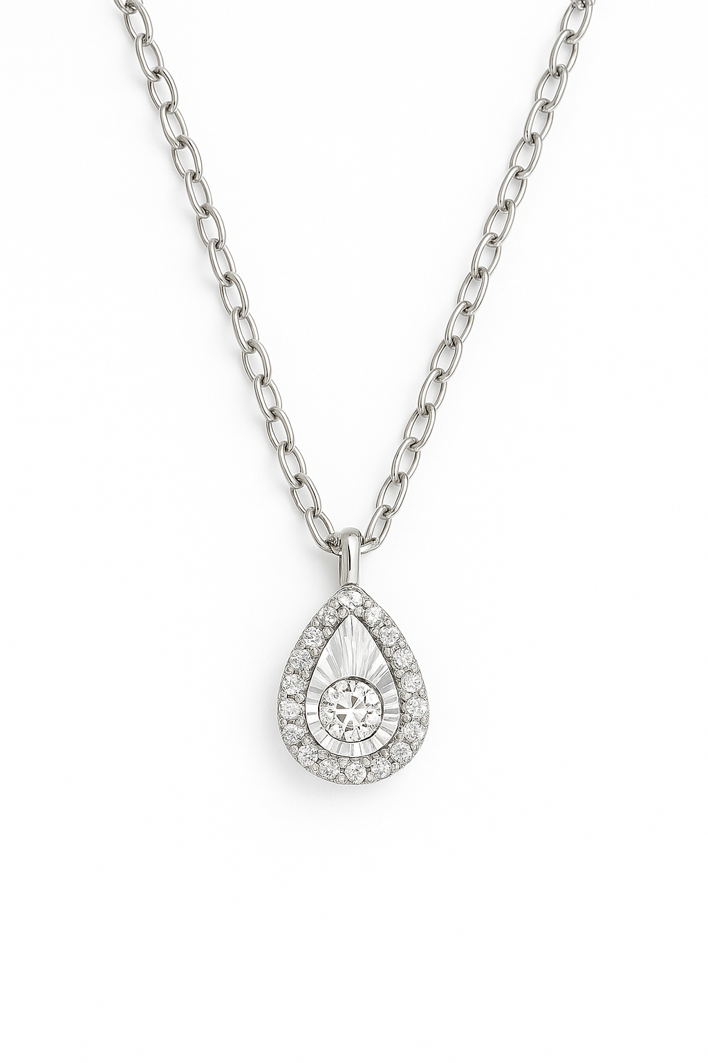 9ct White Gold Diamond Teardrop Necklace. PRE ORDER