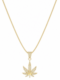 9ct Gold CZ Leaf Necklace with 18ct Diamond Cut Curb Chain