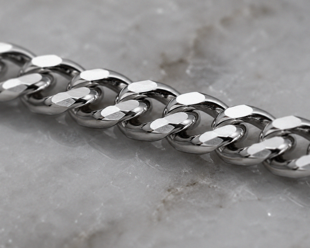 18ct White Gold Diamond-Cut Curb Chain  20” | Solid 6.4g Premium Necklace