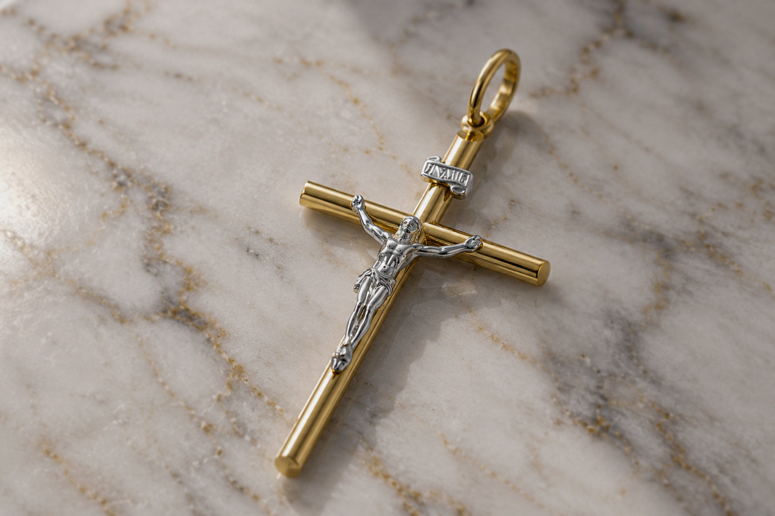 9ct Yellow & White Gold Crucifix Cross Pendant