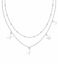 Sterling Silver Star & Moon Double Row Necklace