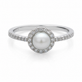 Sterling Silver Freshwater Pearl & Cubic Zirconia Halo Ring
