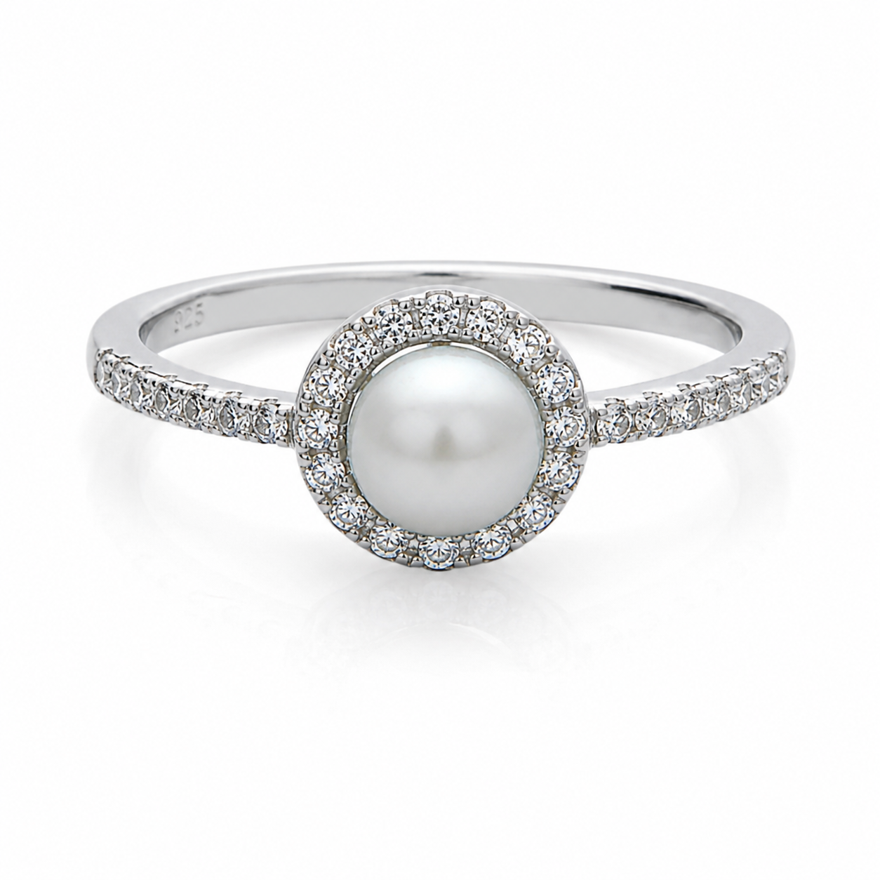 Sterling Silver Freshwater Pearl & Cubic Zirconia Halo Ring
