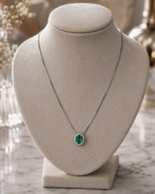 Teardrop Emerald & Diamond Pendant Necklace in 9ct Gold
