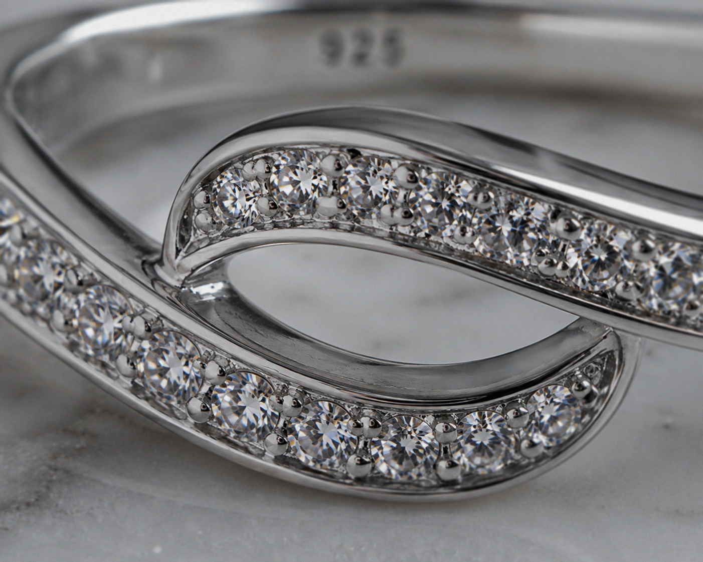 Sterling Silver Cubic Zirconia Wave Crossover Ring