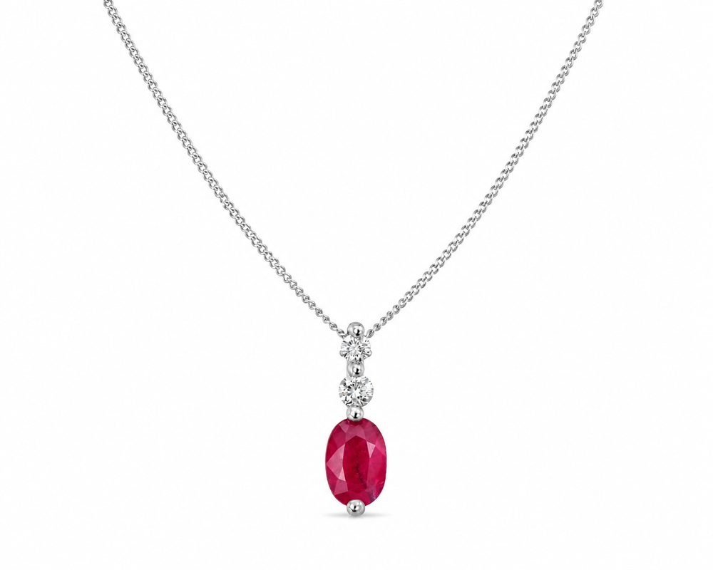 Ruby & Diamond Drop Pendant Necklace in 9ct White Gold