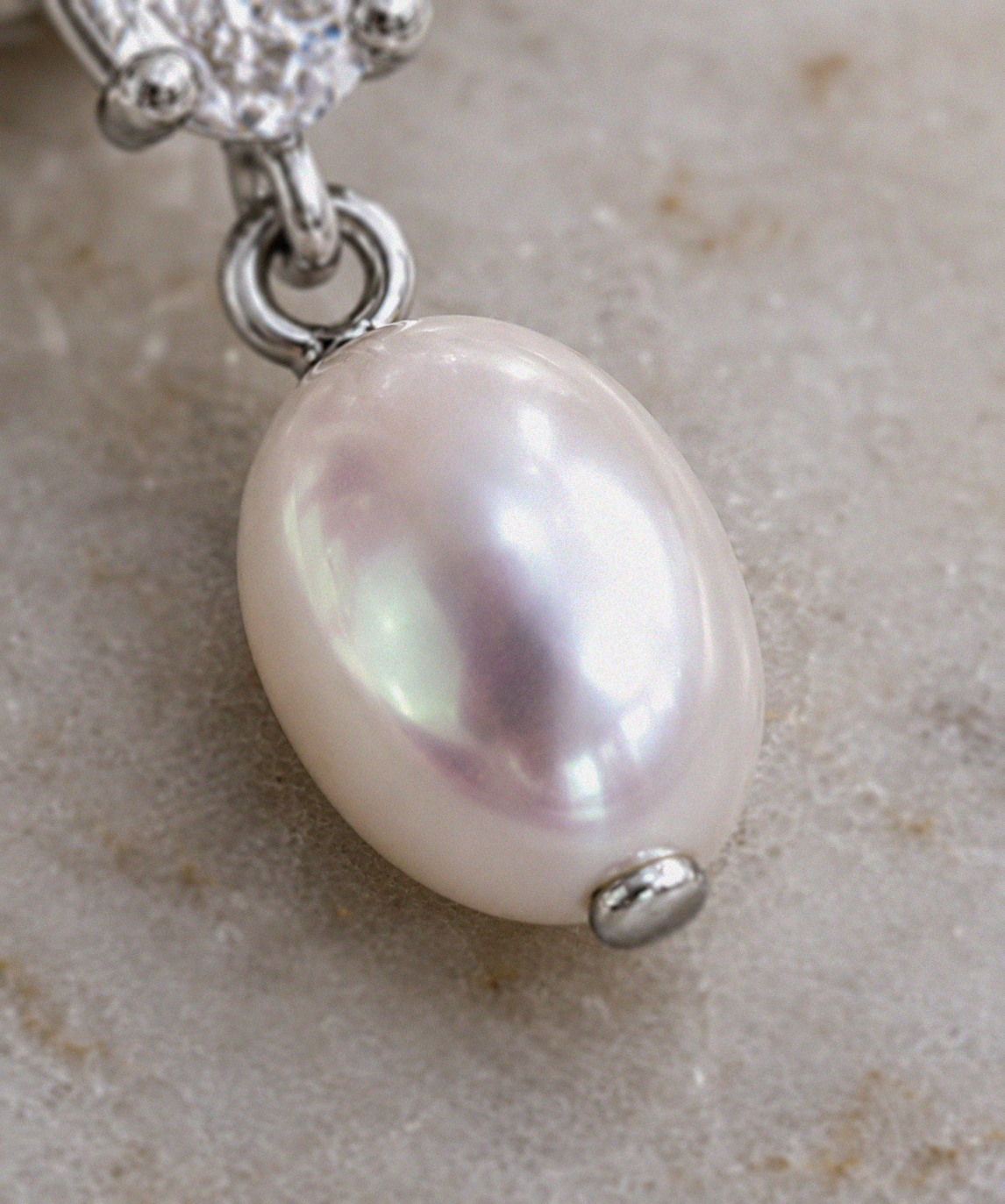 Baroque Pearl & White Topaz Drop Earrings in 9ct White Gold