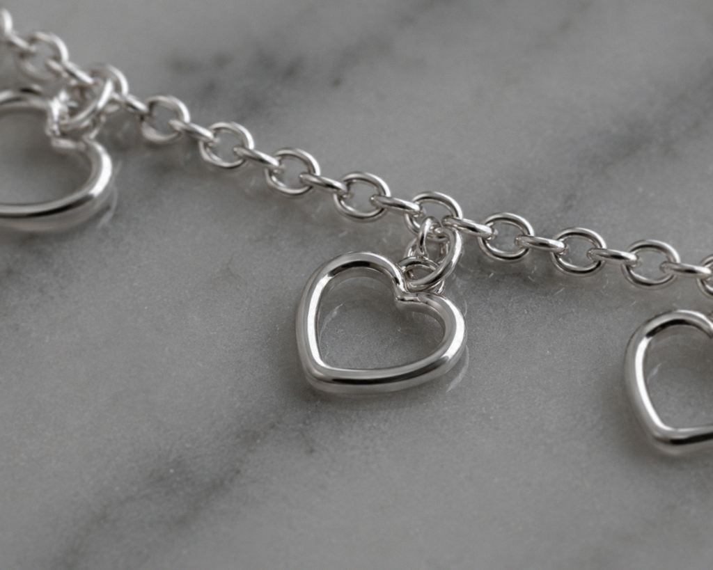 Sterling Silver Multi Heart Anklet 23–28cm