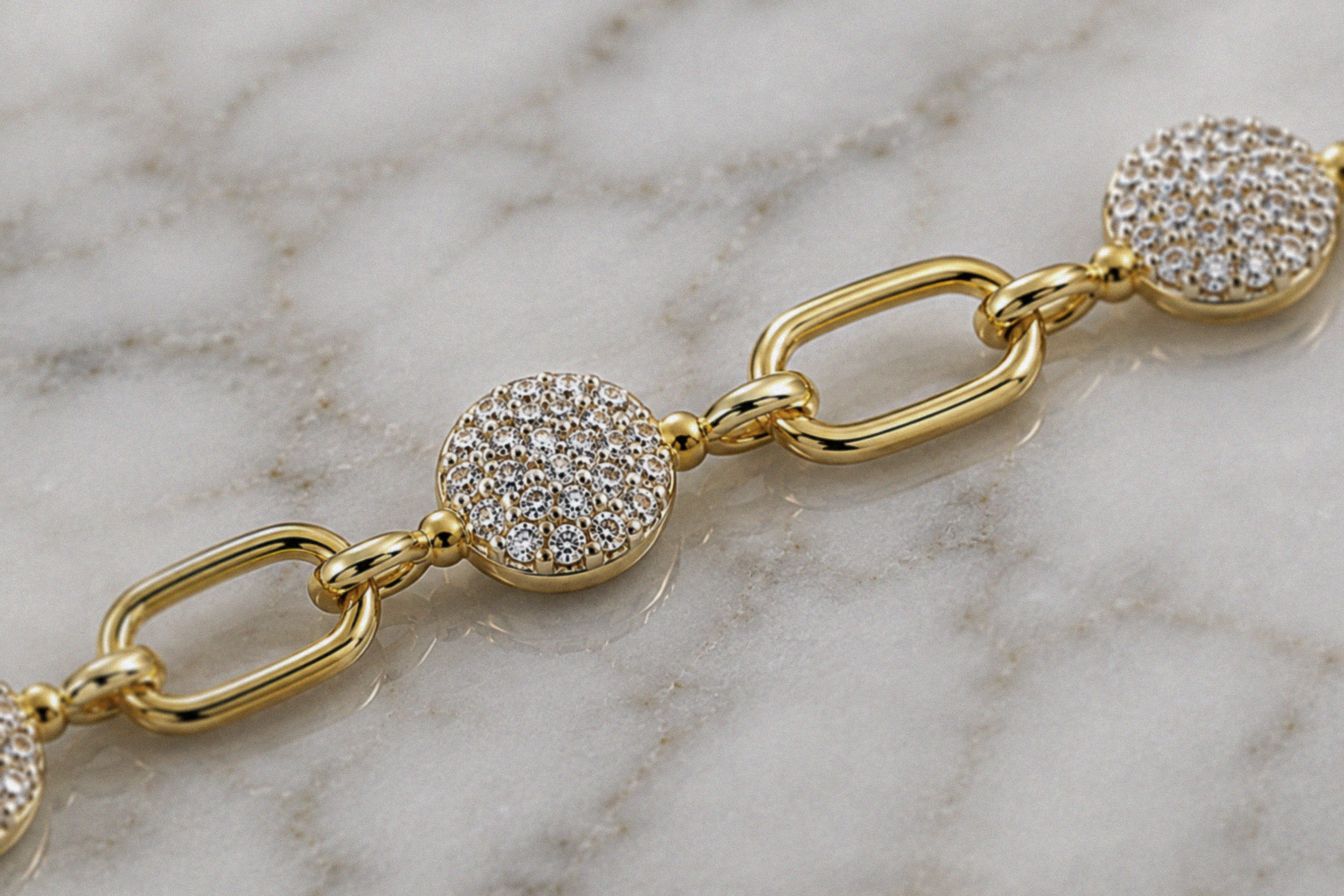 9ct Yellow Gold Cubic Zirconia Circle & Oblong Link Bracelet