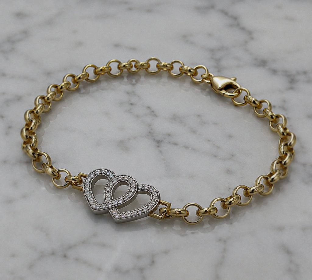 9ct Yellow Gold Cubic Zirconia Double Heart Children's Bracelet