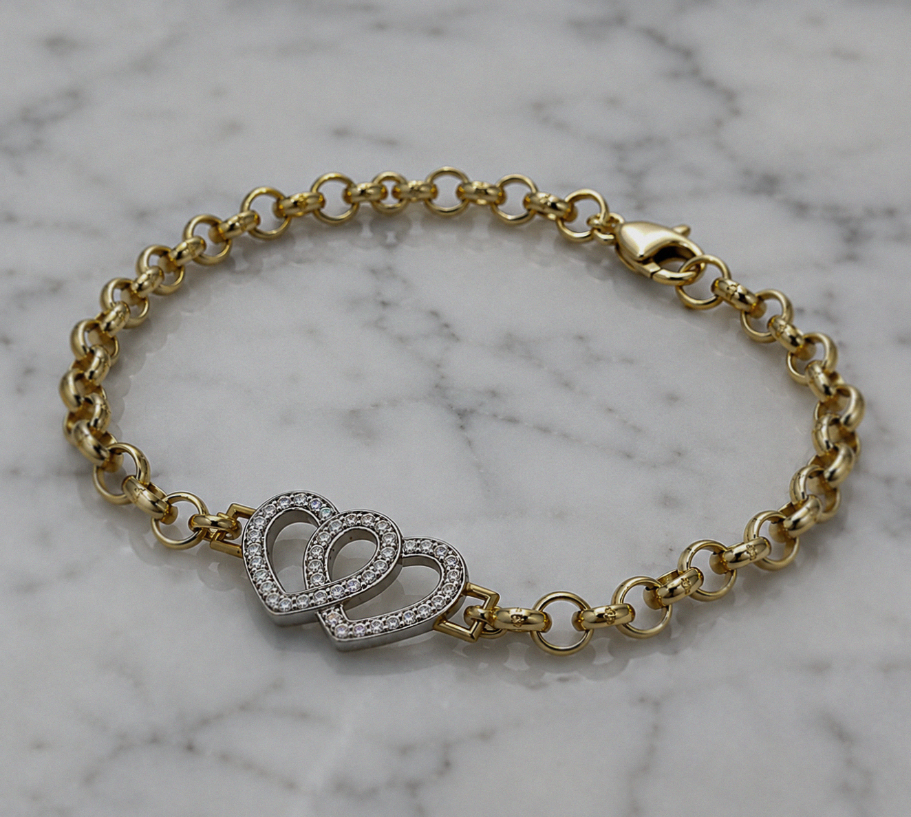 9ct Yellow Gold Cubic Zirconia Double Heart Children's Bracelet