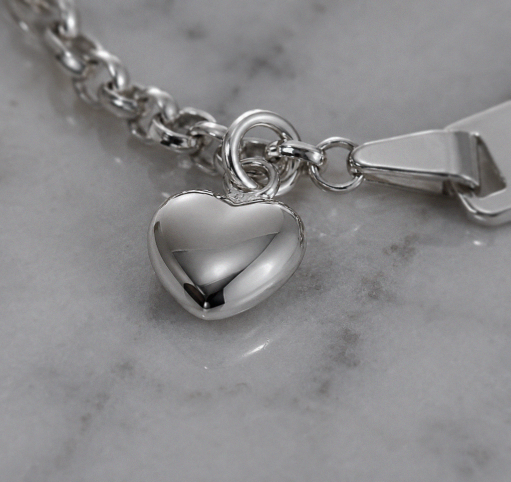 Sterling Silver Heart Charm ID Bracelet 17cm