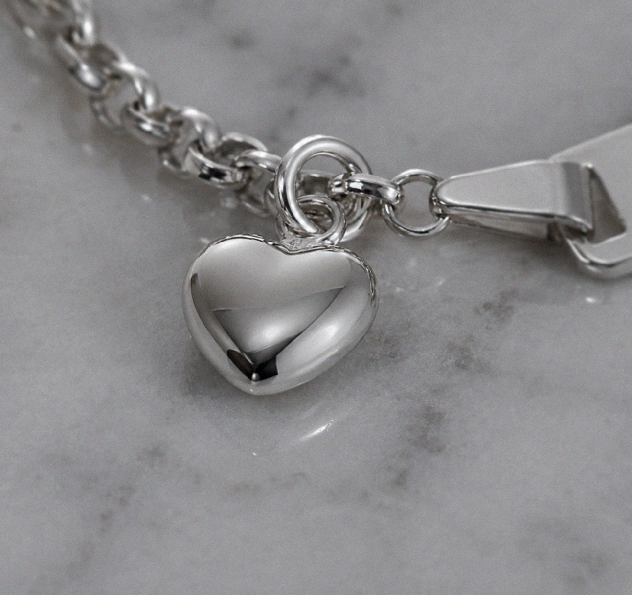 Sterling Silver Heart Charm ID Bracelet 17cm