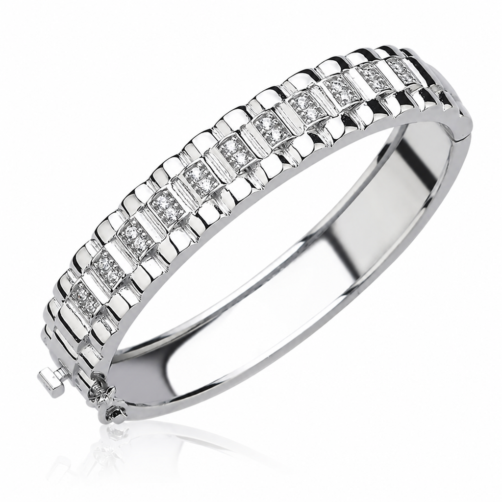 Children's Silver Cubic Zirconia Watch-Link Bangle