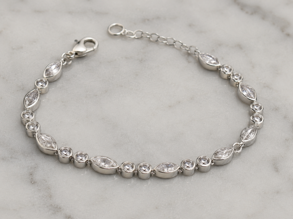 Sterling Silver Marquise Cubic Zirconia Bracelet