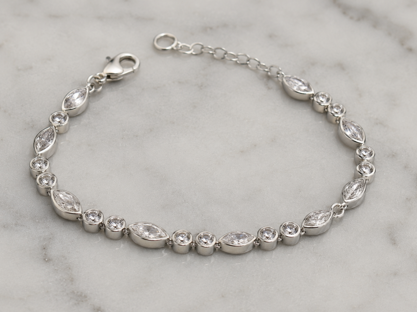 Sterling Silver Marquise Cubic Zirconia Bracelet