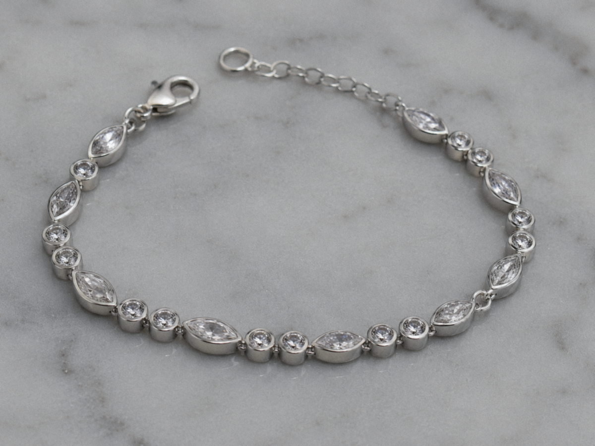 Sterling Silver Marquise Cubic Zirconia Bracelet