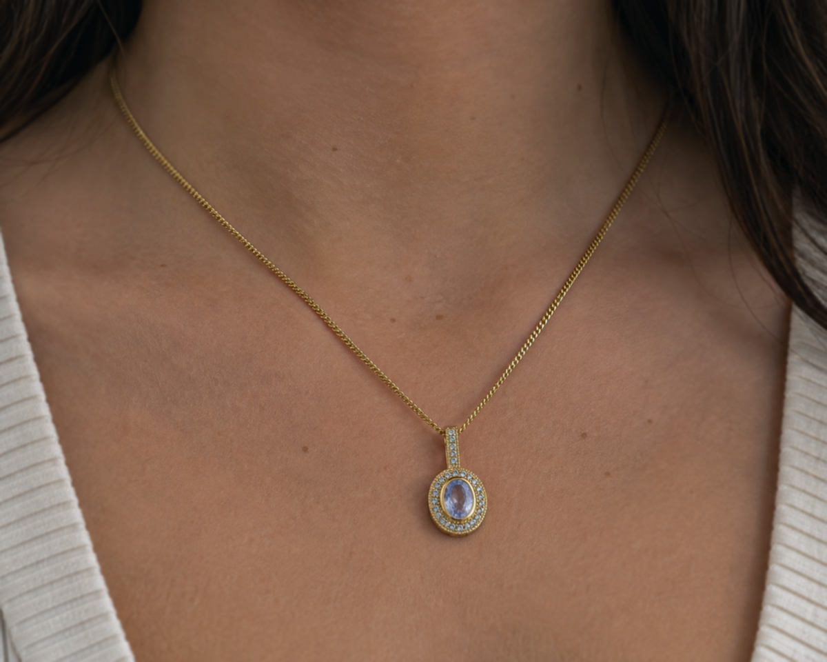 9ct Yellow Gold Blue Moonstone & White Topaz Necklace
