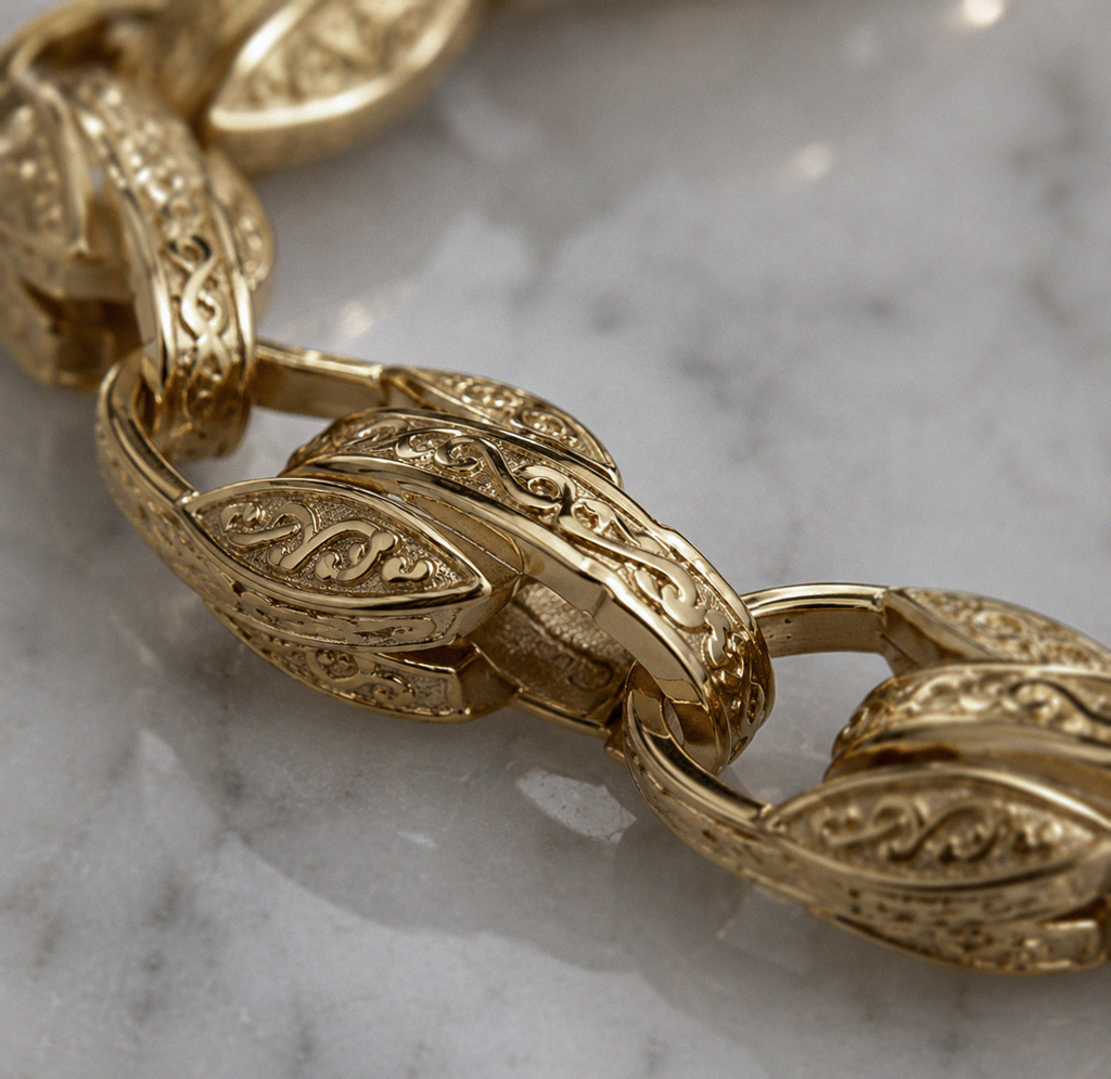 9ct Yellow Gold Medium Tulip Link Bracelet – Plain Finish