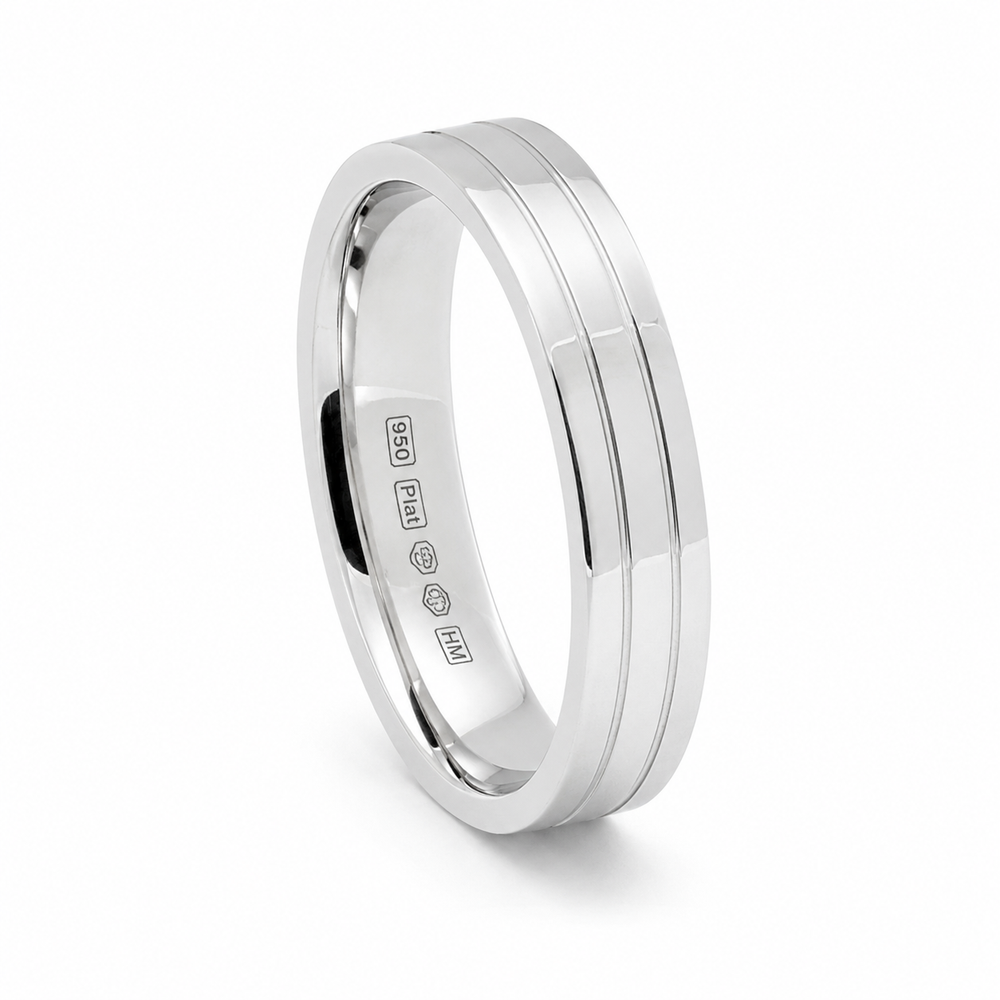 950 Platinum Double Groove Men’s Ring - 4mm