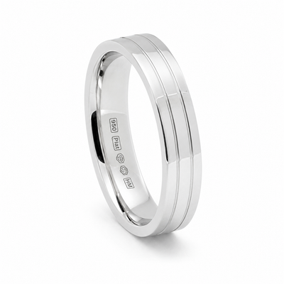 950 Platinum Double Groove Men’s Ring - 4mm